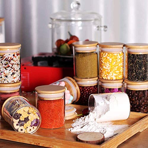 Image of Glass Jars Air Tight Canister Borosilicate Kitchen Food StorageRound jar 220 ml Container Set With Natural Bamboo Lids For Sugar, Pasta, set of 12(12, Round BAMBOO LID GLASS JAR 220ml -)