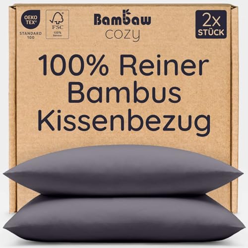 Bambaw Bambus Kissenbezüge 50x70 cm, 2-er Pack, Allergiker-Bettwäsche, antibakterielle und hypoallergene Bettwäsche, Anti Akne und kühlende Kissenbezug (Anthrazit)