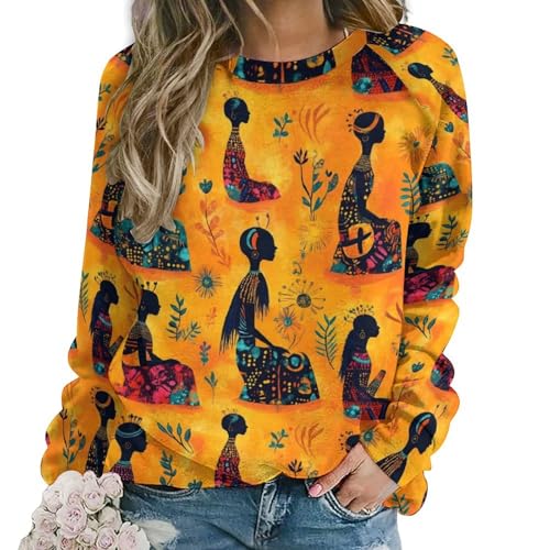 Sweat-shirt graphique femme à manches longues col rond imprimé tribal