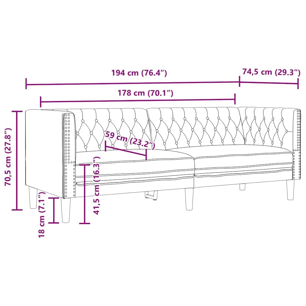 Canape Chesterfield 3 Posti Similpelle Bordeaux | Schienale E Braccioli Tufti, Imbottitura Comoda, Piedi Robusti, Manutenzione Facile