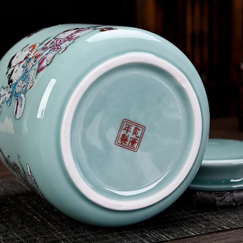 Latas de té grandes de cerámica Happy Tea Box Pu'er Black Tea Universal Sellado Multifuncional Cajas de almacenamiento Caddy(C)