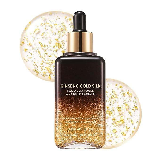 Nature Ginseng Gold Silk Facial Ampoule, Hydrating moisturizer for face, Niacinamide & Silk Amino Acid, Royal Jelly Extract, Korean Skin Care for all skin types 100 ml / 3.38 Fl. oz.
