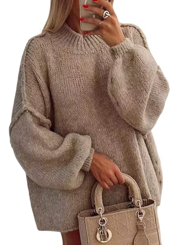 Women’s Oversized Fall Sweater 2025, Chunky Knit Crewneck Long Sleeve Fuzzy Pullover Tops