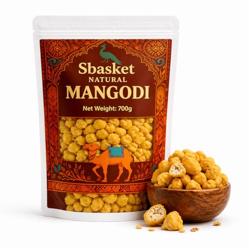 Image of SBasket Naturals Rajasthani Mangodi /Moong Badi 700g | Sun-Dried Moong Dal Wadi | Handmade by Mahila Udyog Women | Protein Rich & Gluten Free | No Preservatives | For Kadhi, Sabzi & Pulao
