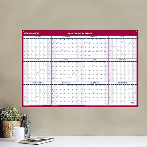 Image of AT-A-GLANCE 2026 Erasable Calendar, Dry Erase Wall Planner, 36 inch x 24 inch, Large, Vertical /Horizontal, Reversible, Includes Marker (PM262826)