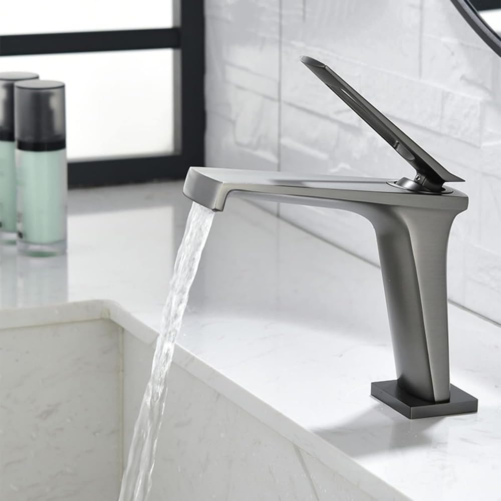 Évier mince gris pour salle de bain monotrou doté d'un effet cascade apaisant