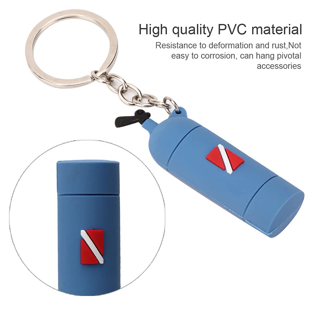 Keenso Portachiavi a Tema per Immersioni, 1Pcs Mini PVC Scuba Diving Tank Portachiavi Cilindro Portachiavi per Donne e Uomini(10 * 5 * 3cm-Blue)