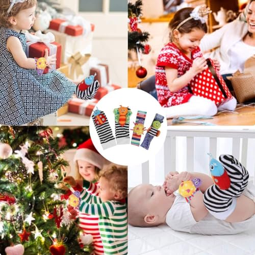 Image of BeFunky Butterfly Wrist Rattles and Foot Finder Sock Toy for Toddlers, Baby Essentials and Gifts for 0-3, 3-6, 6-12 Months (Pack of 4)