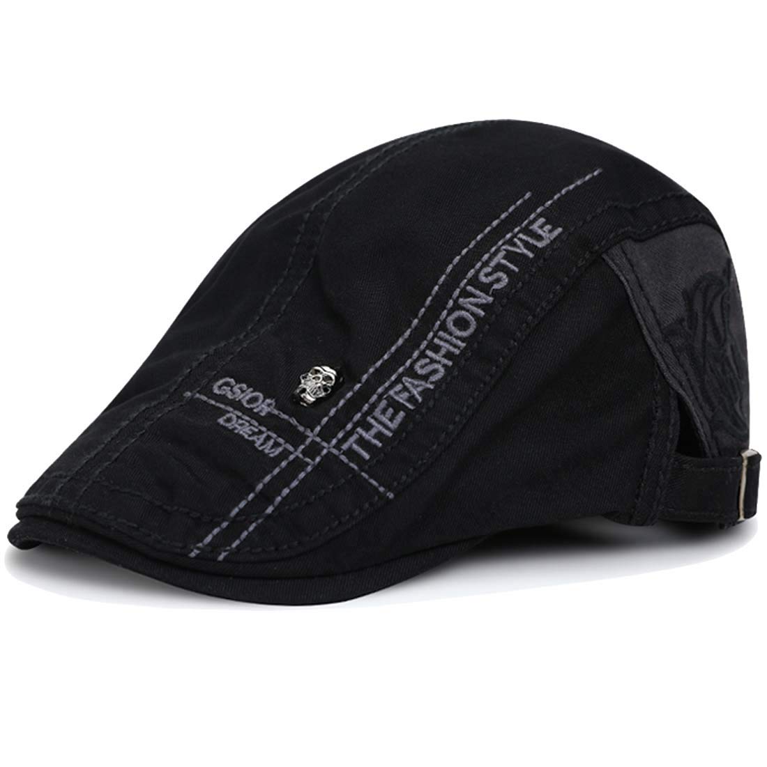 Kuyou Men's Black Unisex Gatsby Flat Cap Ivy Peaked Cap, One Size