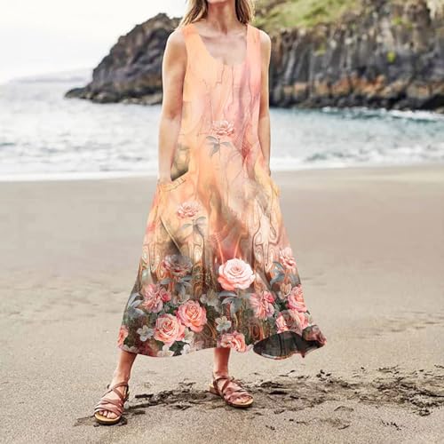 Plus Size Cotton Linen Summer Dresses for Curvy Women 2025 Sleeveless Maxi Vacation Beach Sundresses with Pockets