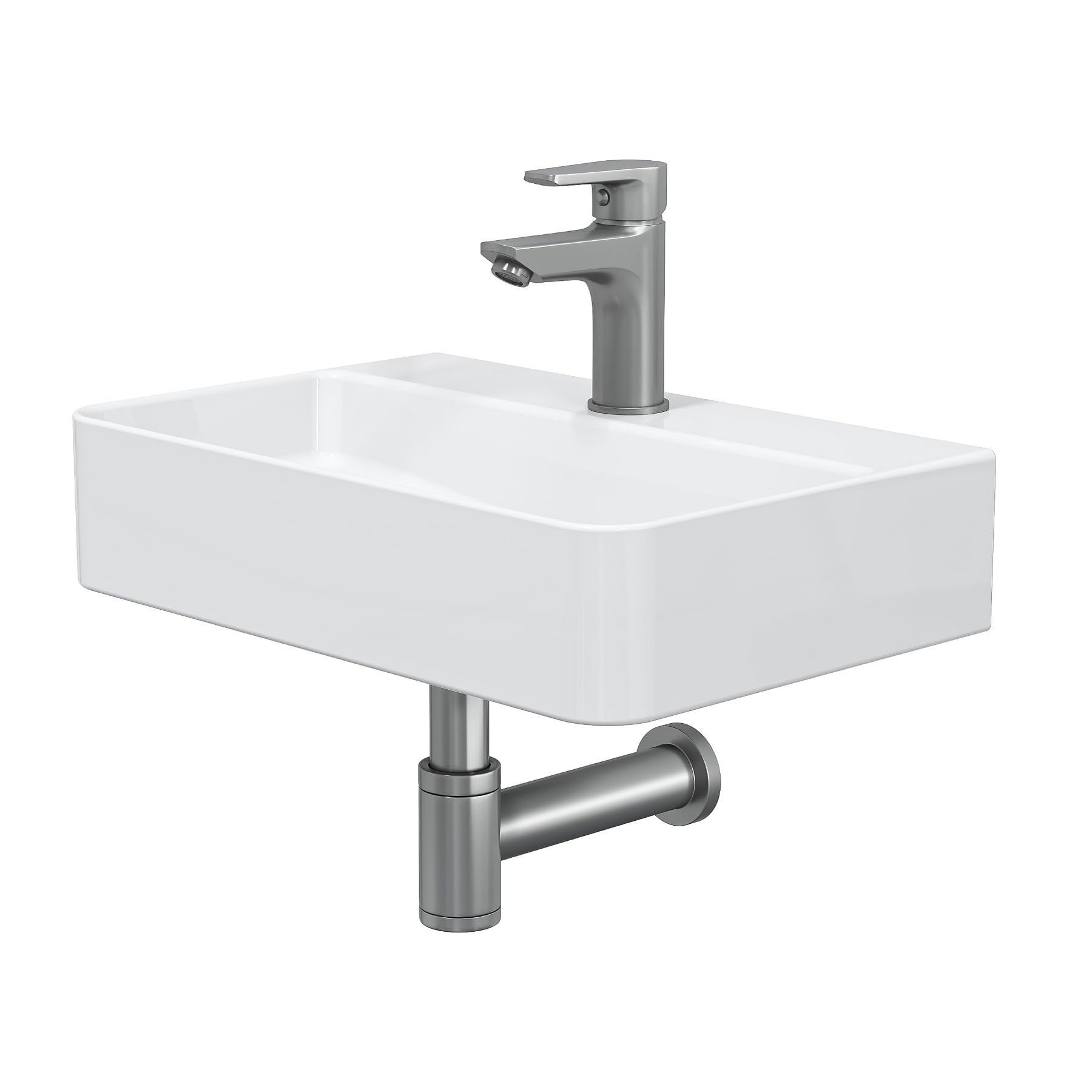 Lavatorio pequeño de cerámica blanca 460/310 mm para suspender montaje en pared con orificio para grifo sin rebosadero