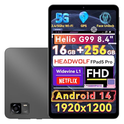 Headwolf FPad5 Pro 8.4' Android Tablet, Helio G99, 16GB RAM + 256GB ROM, FHD 1920 * 1200 Display, Gaming Tablet, Widevine L1, 5500mAh, 13MP+8MP, 2.4G/5G WiFi