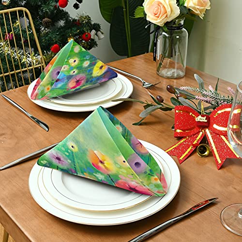 Cloth Napkins 4 Pack Watercolor Abstract Art Painting Spring Flower Table Napkins Cloth Set 20x20in Restaurant Quality Dinner Napkins Cloth for Everyday Use Wedding Parties Decor, Washable