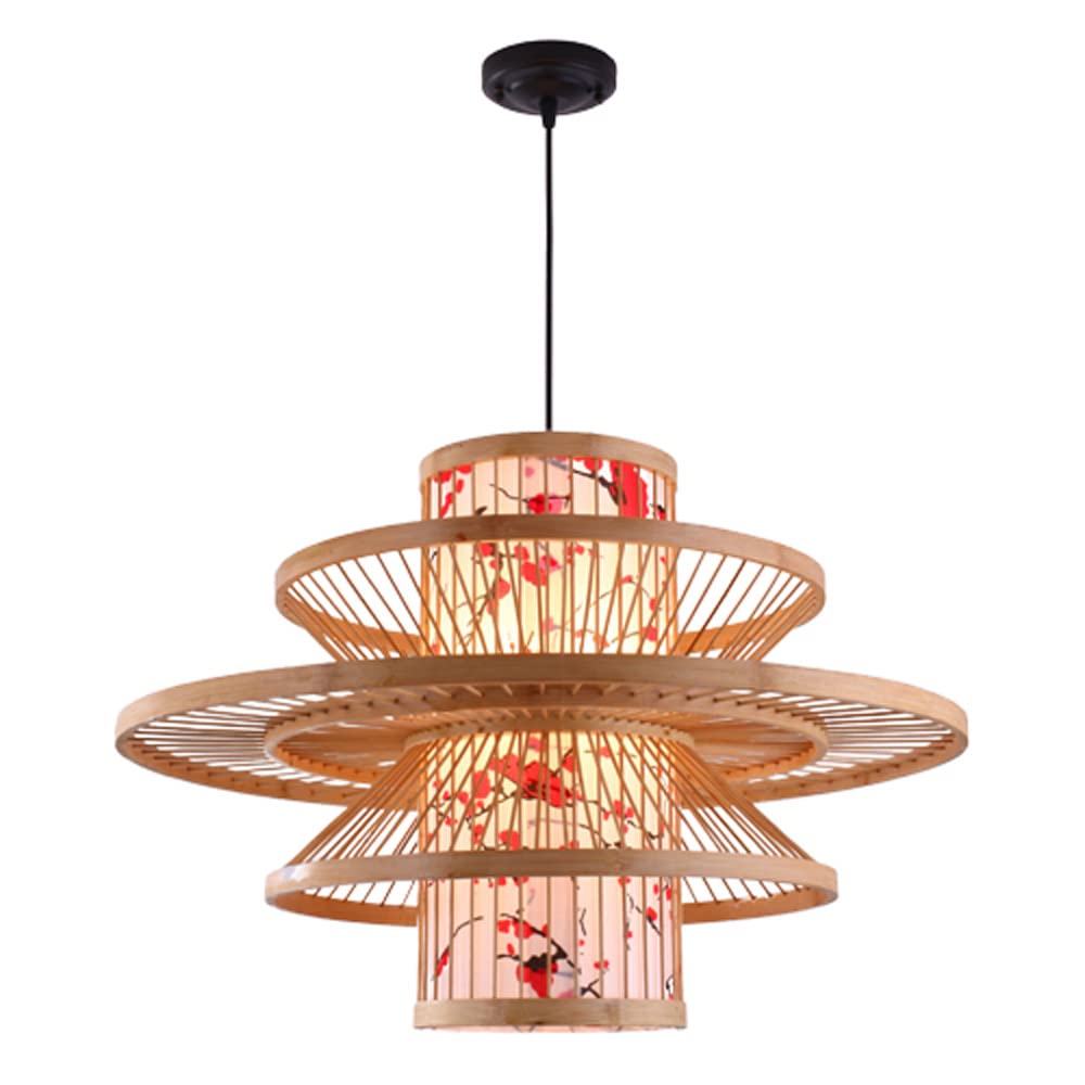 LYMSXAZOU Creative Plum Blossom Pendant Light Hand-Woven Bamboo Lighting Rattan Lantern Chandelier Wicker Lampshade Hanging Lamp 1-Light Ceiling Restaurant Star of