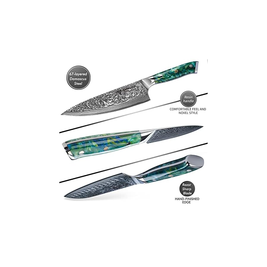 SANMUZUO-Chef-Cooking-Knives-Set-Kitchen-Knife-Set-of-5-Piece-Ultra-Sharp-VG10-Damascus-Steel-Resin-Handle-Xuan-Series-Jade-Green SANMUZUO Chef Cooking Knives Set- Kitchen Knife Set of 5 Piece - Ultra-Sharp VG10 Damascus Steel & Resin Handle - Xuan Series (Jade Green)
