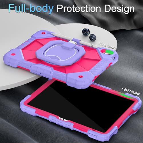 Image of Auizotl Case for iPad (A16) 11th Gen 11 Inch (2025) /iPad 10th Gen 10.9 Inch (2022) with Screen Protector /Rotating Stand /Pencil Holder,Military Grade Shockproof i Pad Case 10th Generation,Purple Pink