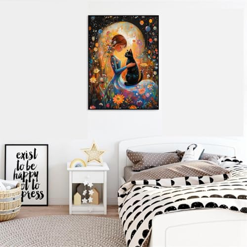 Image of Clendo DIY Paint by Numbers Kit for Adults Beginners, Cat and Moon Adult Paint by Numbers on Canvas, Acrylic Painting Crafts for Home Decor (16x20inch)