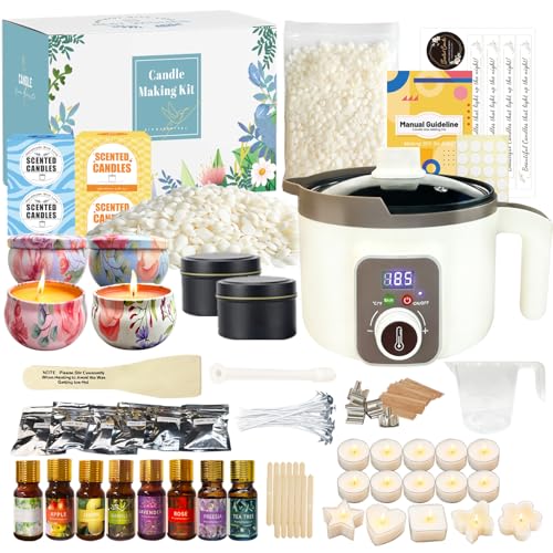 Kit per la fabbricazione di candele con fonditore di cera digitale, set fai da te per la fabbricazione di candele con cera di soia da 900g per principianti adulti per realizzare candele profumate