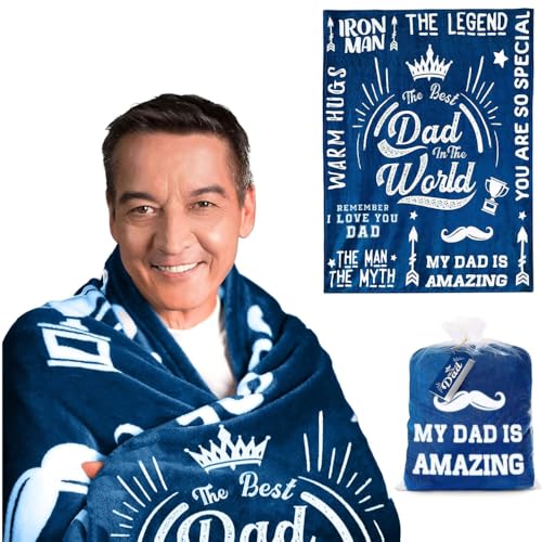 Product Image of the EasyFluffy Dad Blanket from Daughter or SonBest Dad Ever Birthday Gifts50” x 60” (Blue)