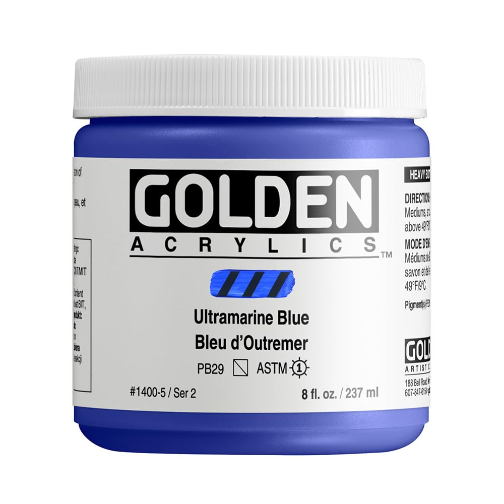Heavy Body Acrylics by GOLDEN, Ultramarine Blue, 8 fl. oz. Jar, Professional Acrylic Paint, Semi-Transparent