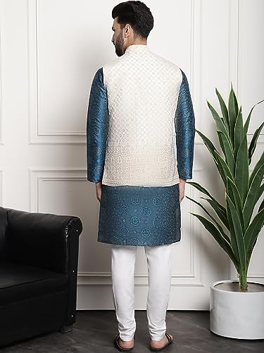 Sojanya (Since 1958 Men'S Silk Blend Print Kurta And Pyjama With Nehrujacket4