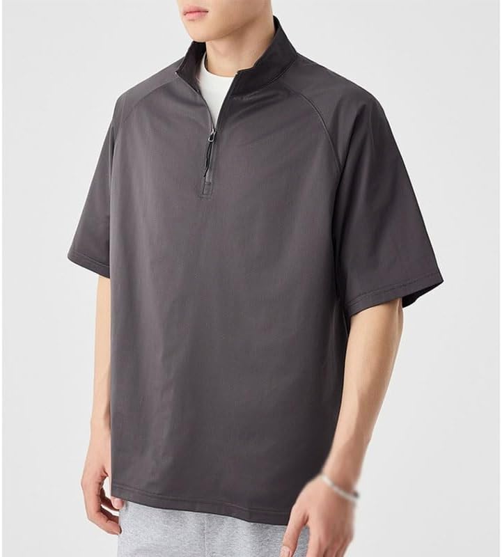 HBJWOV Men's Fashion Sports Quick-Drying Short Sleeves Leisure Polyester Uniform Vest Outdoor Breathable Business T-Shirt(Gray,Large)