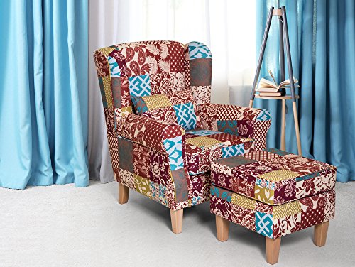 moebel-eins Willy Hocker Sitzhocker Polsterhocker Fußhocker Fußablage Patchwork Bunt – Bild 6