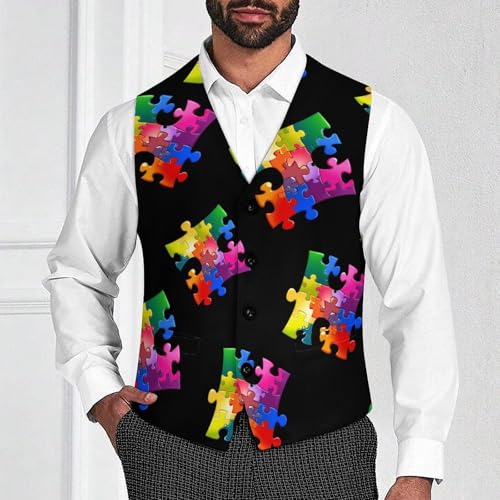 Autism Awareness Puzzle Mens Slim Fit Suit Vest Dress Waistcoat Casual Business Vest2
