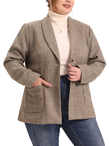 Agnes Orinda Plus Size Plaid Blazer for Women Lapel Jacket Work Office Single Breasted Blazers2