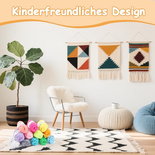 BSTDAYEVER Webrahmen Kinder ab 4 Weben für Kinder Webstuhl Schulwebrahmen aus Holz 29x19cm Webrahmen viereckig Set mit Webschiffchen Webkamm Garn für Schüler und Anfänger