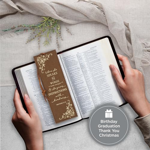 Image of Christian Art Gifts Premium Faux Leather Bookmark for Women: Proverbs 31:26