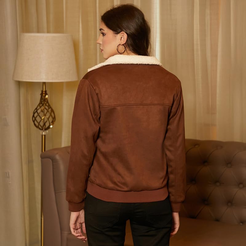 Image of PINACOLADA Women's Fleece-Lined Biker Jacket for Casual Wear | Spread Collar | Long Sleeve | Zipper Closure | Jacket Crafted with Comfort Fit for Everyday Wear