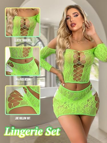 Image of GirlFriend Lingerie for Women Lovely Deep V Neck Teddy Babydoll Mesh Nightwear for Women Mesh Badydoll Fishnets Dresses See Through Lingerie Chemise Outfits One Piece