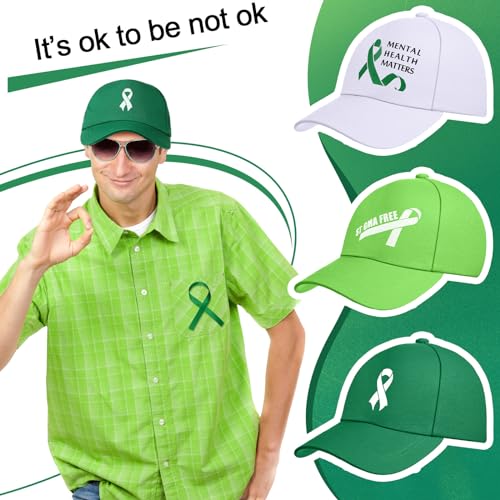 Image of 15 Pcs Mental Health Awareness Baseball Cap Green Ribbon Trucker Hats for Mental Health Kidney Cerebral Palsy Awareness