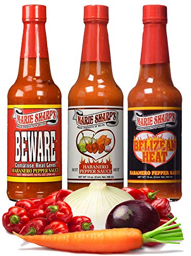Image of Marie Sharp's HOT HABANERO BEWARE COMATOSE and BELIZEAN HEAT Pepper Sauce 10oz