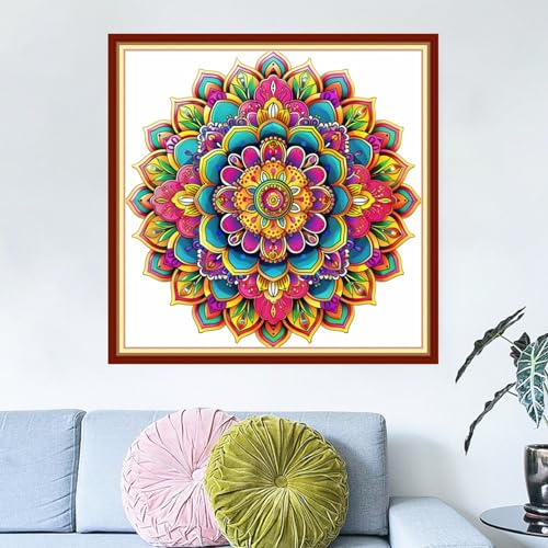 Image of Dimensean Stamped Cross Stitch Kits Full Range of Embroidery Patterns Starter Kits for Beginners Adult DIY Cross Stitches Needlepoint Kits 11CT-Colorful Mandala 18x18 inch