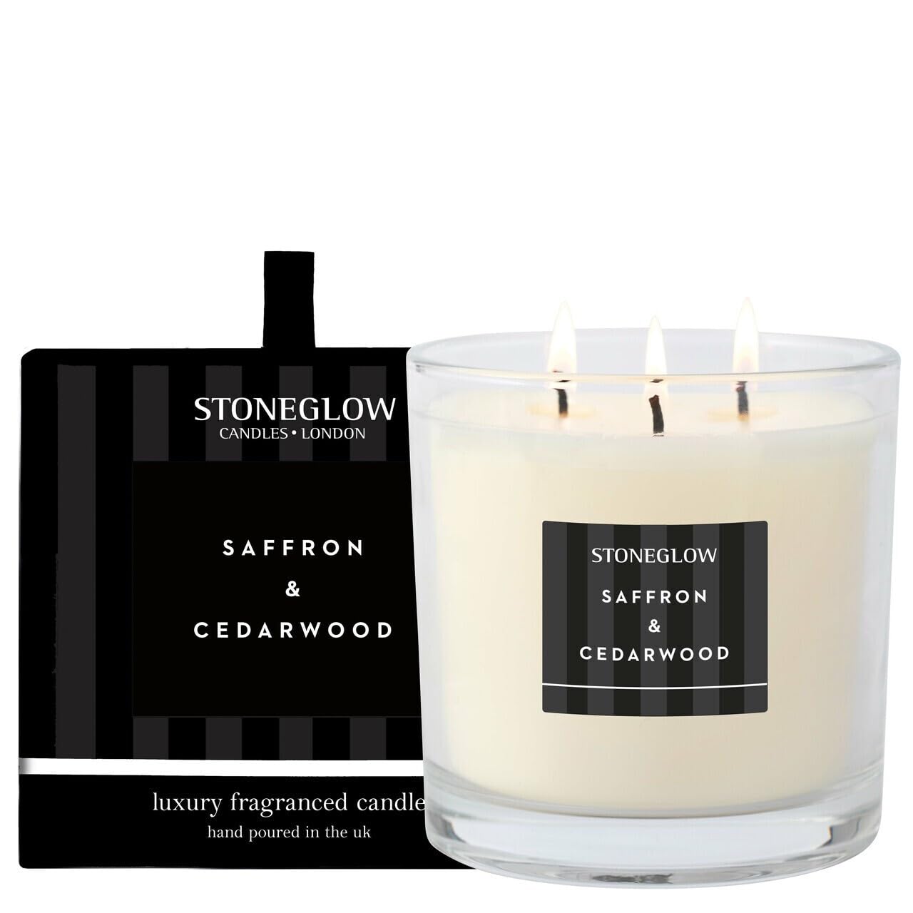 Stoneglow Modern Classics Collection - Saffron & Cedarwood 3 Wick Scented Candle 760 Grams (Black)