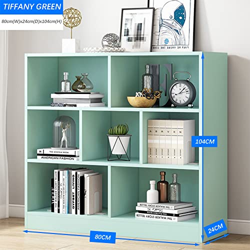 Image of IOTXY Open Shelf Low Bookcase - Wooden 3-Tier Cube Bookshelf, Tiffany-Green