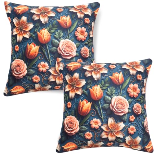 Image of HOKIPO 'Nature Muse 7D' Premium HD Printed Holland Velvet Cushion Cover for Sofa| 22x22 Inch (55x55 cm) | Pack of 2, Nocturne Rose (IN-924-D2*2)