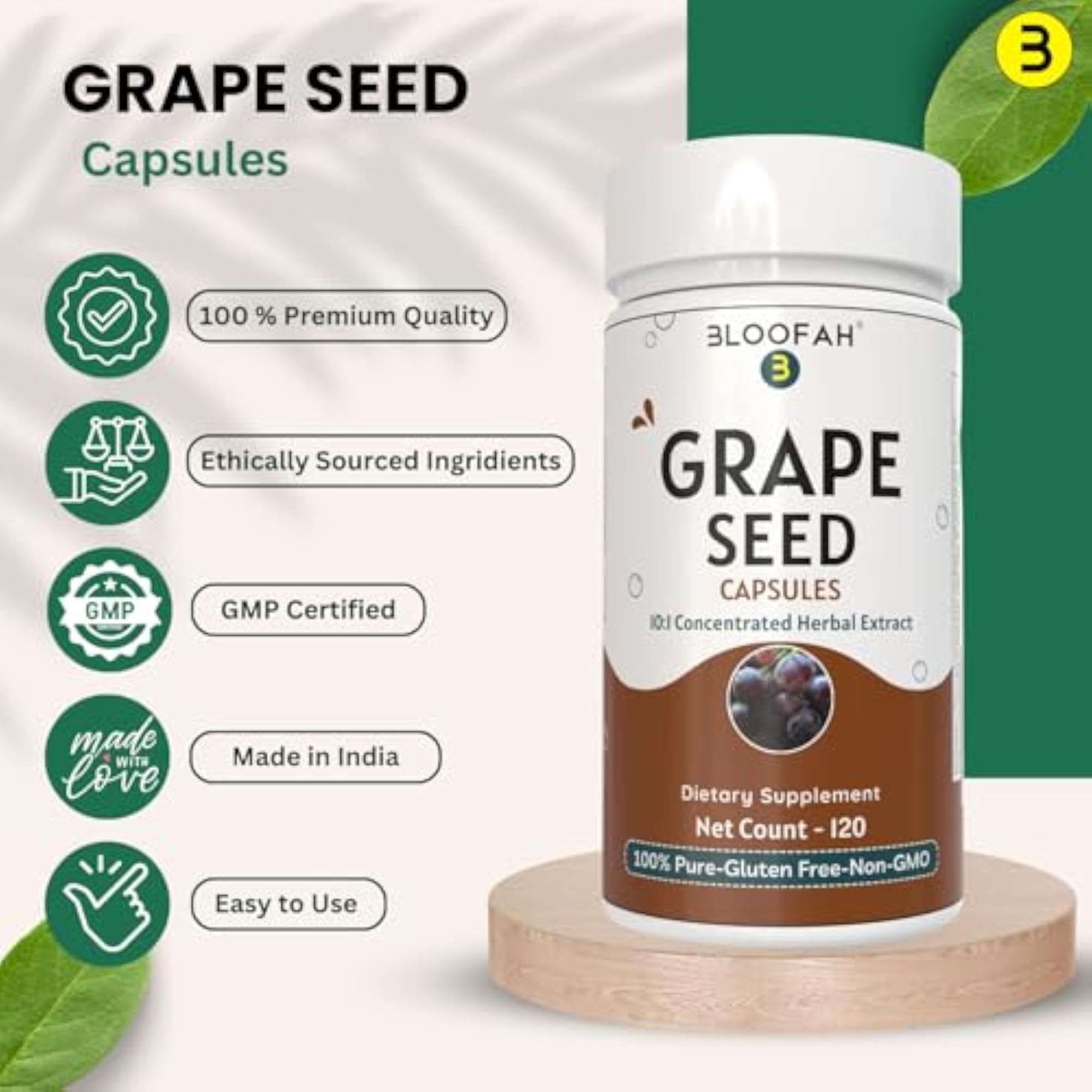 Pure Bloofah Grape Seed Capsules, 120 Count