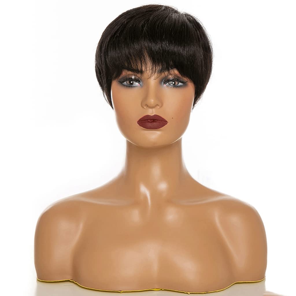 厚さ 女性用ウィッグ人間の髪の毛ウィッグショートピクシーカットウィッグネイチャーウェーブショートカーリーヘア黒人女性用ウィッグ人間の髪の毛フラット前髪ウィッグ 高密度