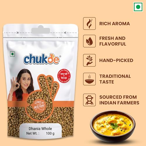 Image of Chukde - Dhania Sabut | Coriander Seeds | Whole Spices | Aromatic Indian Spice for Authentic Flavors | Ideal for Cooking, Seasoning & Masala Blends - 100 Gram (Pack of 12)
