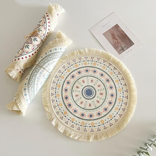 Set de table rond coton tissé absorbant résistant chaleur table salle à manger 34cm - 3