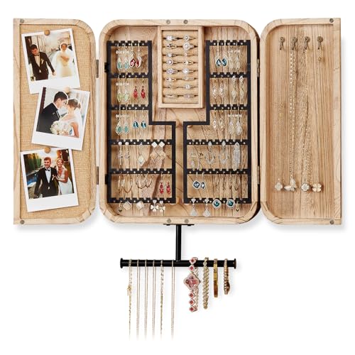 Pinzoveco Hanging Jewelry Organizer, Wall Mounted Jewelry Organizer for Earring Holder Organizer, Jewelry Cabinet Holder Jewelry Storage Box for Earrings, Necklaces, Bracelets, Ring Holder