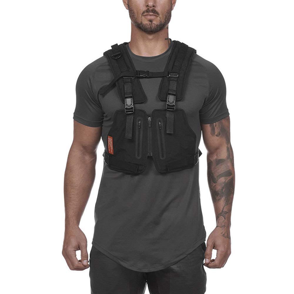 YUANZHOU Gilet Tattico Multifunzionale Gilet Protettivo Da Lavoro Riflettente. Tuta Da Allenamento Riflettente,Black