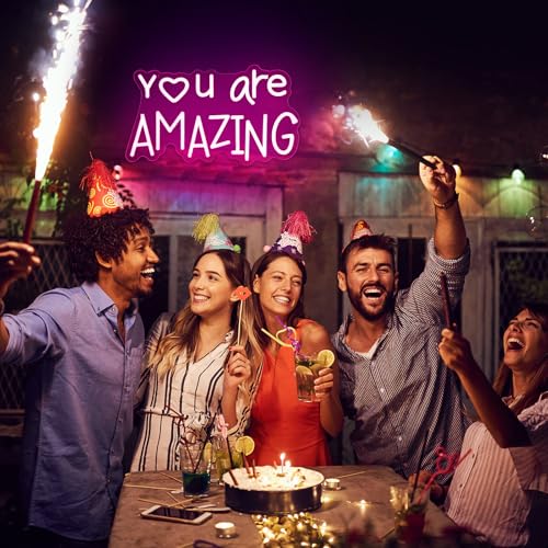 Image of Retisee Pink You Are Amazing LED Neon Light Sign Dimmable for Girls Room Bedroom Bar Pub Club Decoration Hanging Pink LED Light for Party Birthday Wedding Women 15 x 8.6 Inch