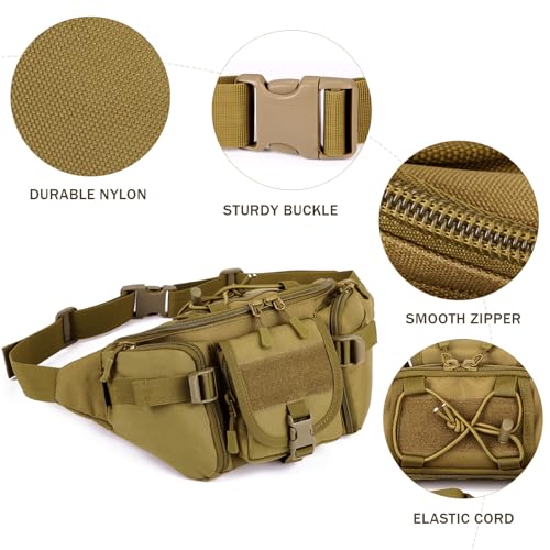 Huntvp Taktische Gürteltasche Sport Hüfttasche Molle Bauchtasche Wasserabweisend mit Reißverschluss für Outdoor Laufen Reise Wandern Radfahren Camping, Braun-L