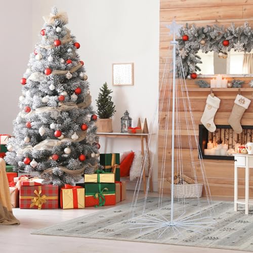 6ft Smart Lighted Christmas Tree 265 LED RGB Outdoor Christmas Cone Tree Music Sync Remote APP Control Timer Dimmable Artificial Xmas Tree for Porch Yard Patio Indoor Decoration