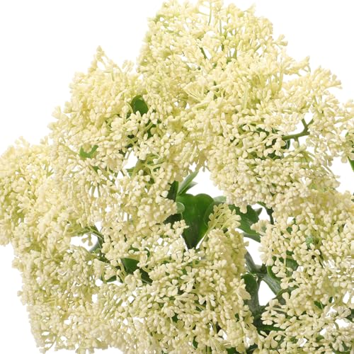 Image of 4 Pcs Artificial Flowers for Decoration, 23 Inch Faux Berry Stems Faux Skimmia Spray with Leaves Fake Flowers for Vase Home Table Floral Arrangement Wedding Decor(White,Classic)
