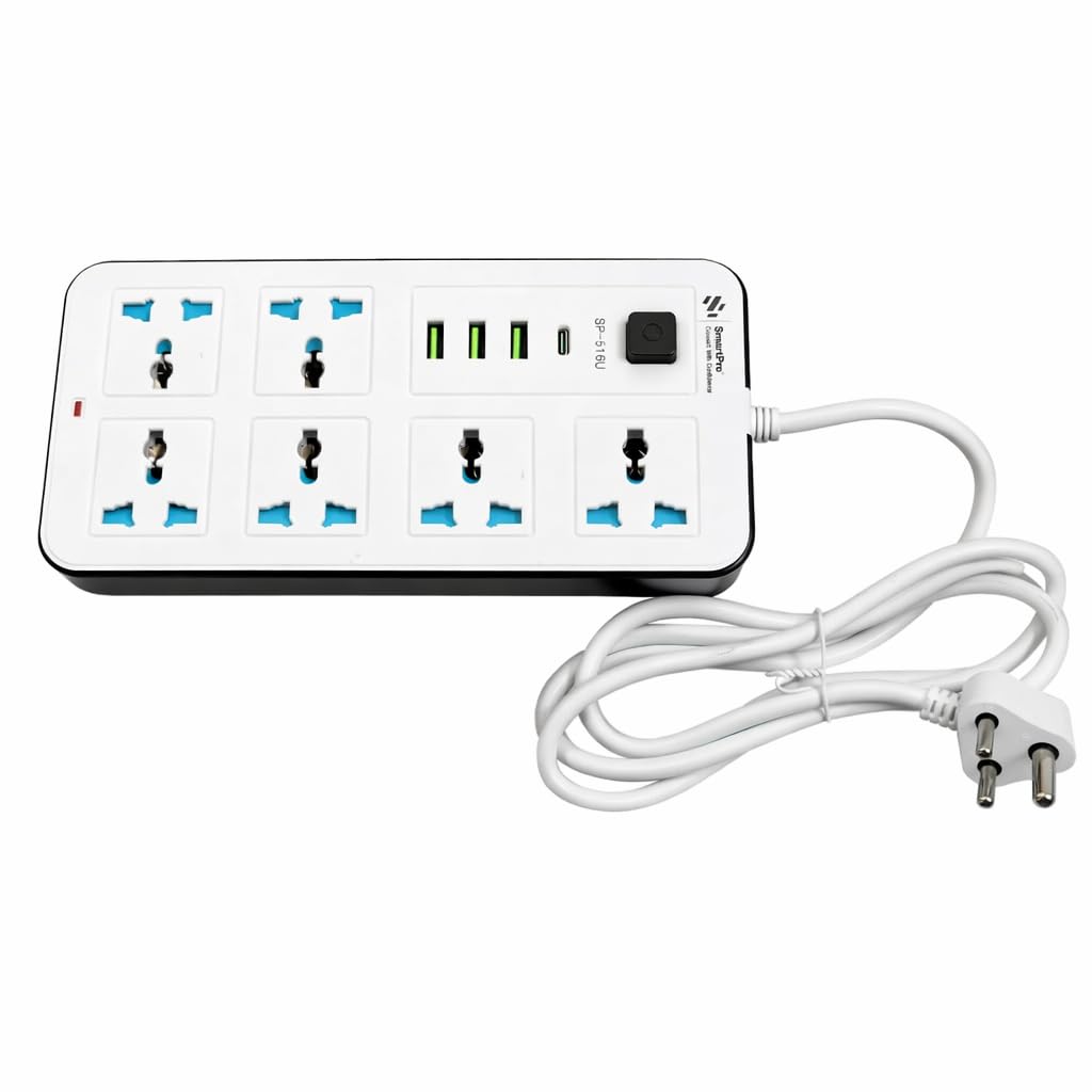 KRESHU-10-in-1 High Power Extension Socket 6 AC Sockets4 Port USB Individual Switch Control Cord Surge Protector with Safety Switch (White)(Pack of 1PCS)-image-6